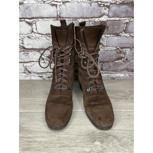 Aquatalia Marvin K Brown Suede Lace Up Block Heel Combat Boots Women 36EU/6M US - Picture 9 of 16